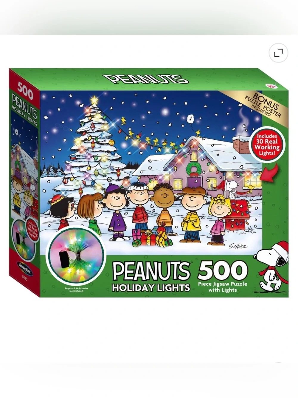Brand New In Box Peanuts Charlie Brown Christmas Light Up 500-Piece Puzzle!